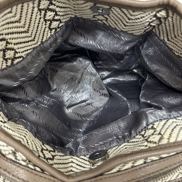 Vera Wang Simply Vera herringbone Cotton Faux Leather Hobo Shoulder Aztec Boho - Picture 12 of 16